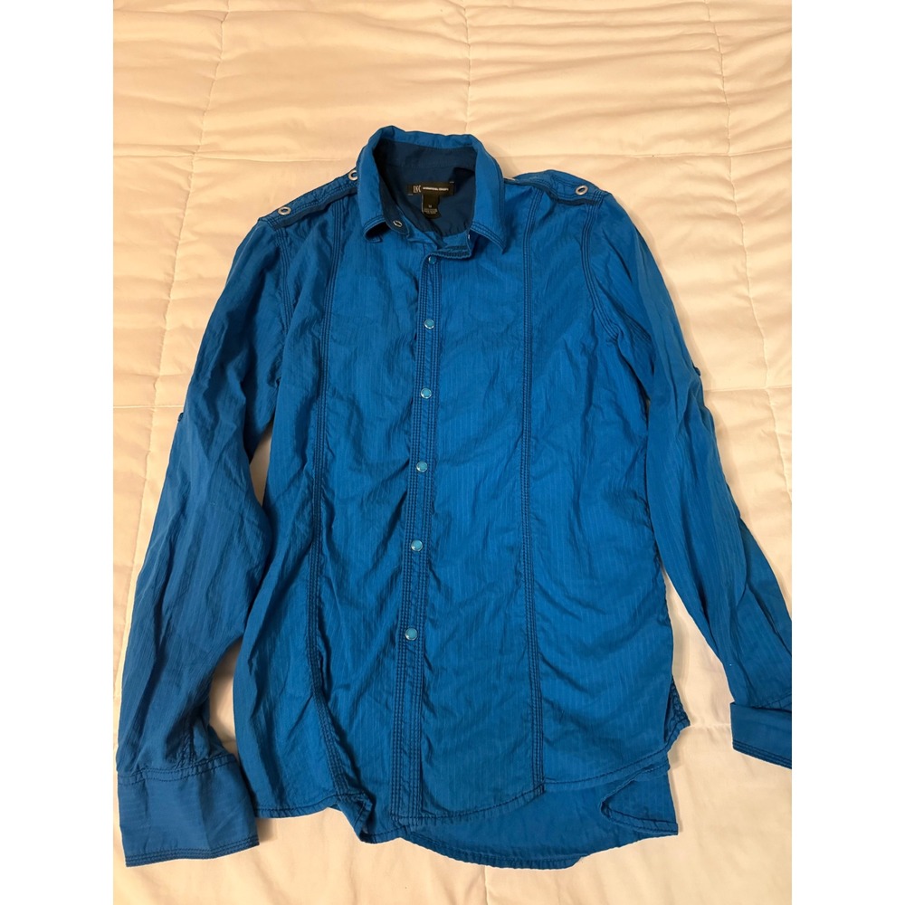 INC International Concepts Women's Blue Long Sleeve Button Down Shirt Size M
